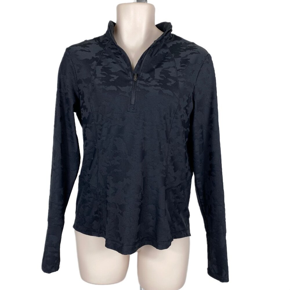 Womens Spyder Sz L Black Long Slv 1/4 Zip Stretchy Athletic Top W/Thumbholes